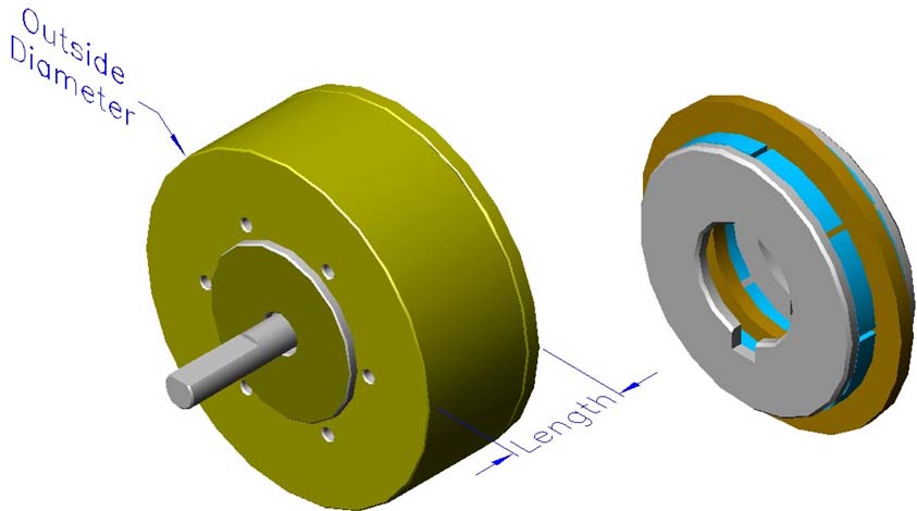 Housed ironless brushless motors, axial, double rotor