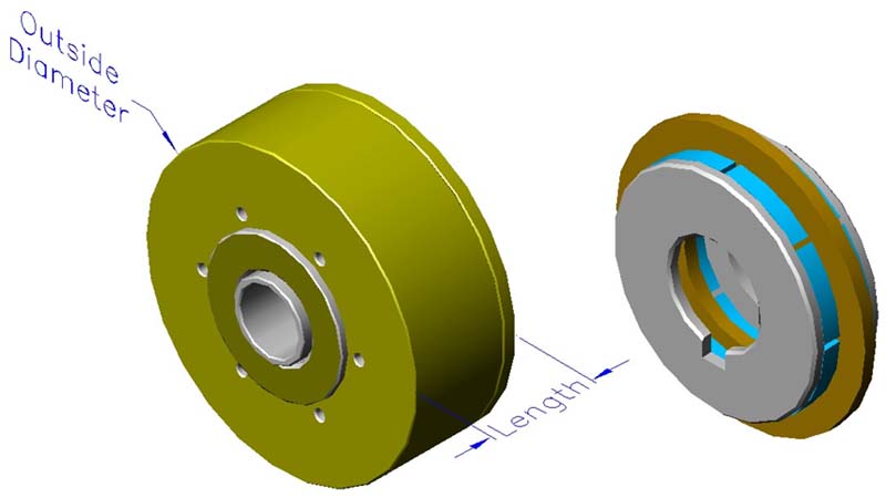 Housed ironless brushless motors, axial, double rotor, hollow shaft