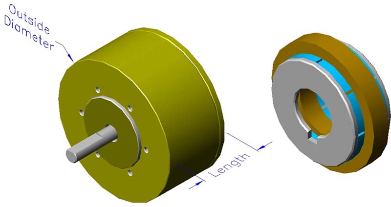 Housed slotless iron core brushless motors, axial, double rotor